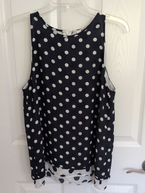 Printemps Navy Blue & White Sleeveless Polka Dot Layered Blouse - M